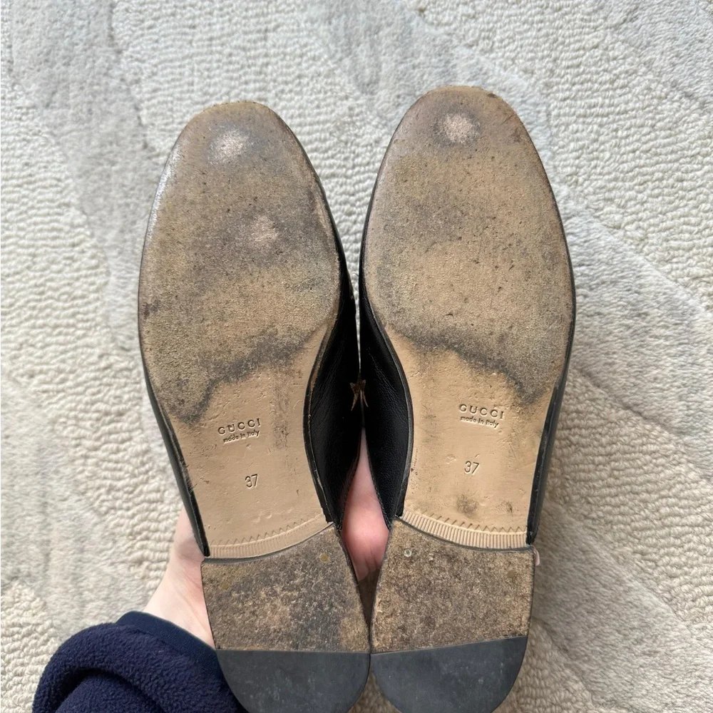 Gucci Black Leather Star-Embroidered Horsebit Mules with Red Heart Insole - Picture 3 of 6